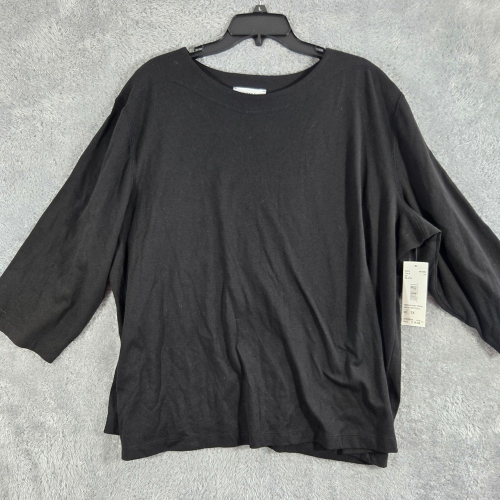 New Southern Lady Top Boatneck II Black 3/4 Sleeve Knit Shirt 3X 491BW